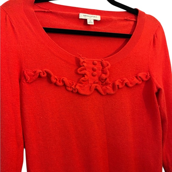 Banana Republic Vibrant Red Cashmere Blend Sweater with Ruffle Accent - Picture 4 of 5